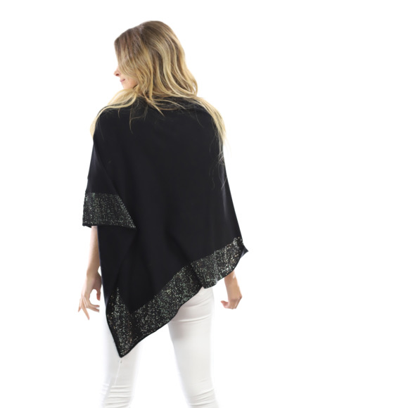 La Fiorentina Lightweight Knitted Poncho with Embellished Border - Black - Picture 3 of 3